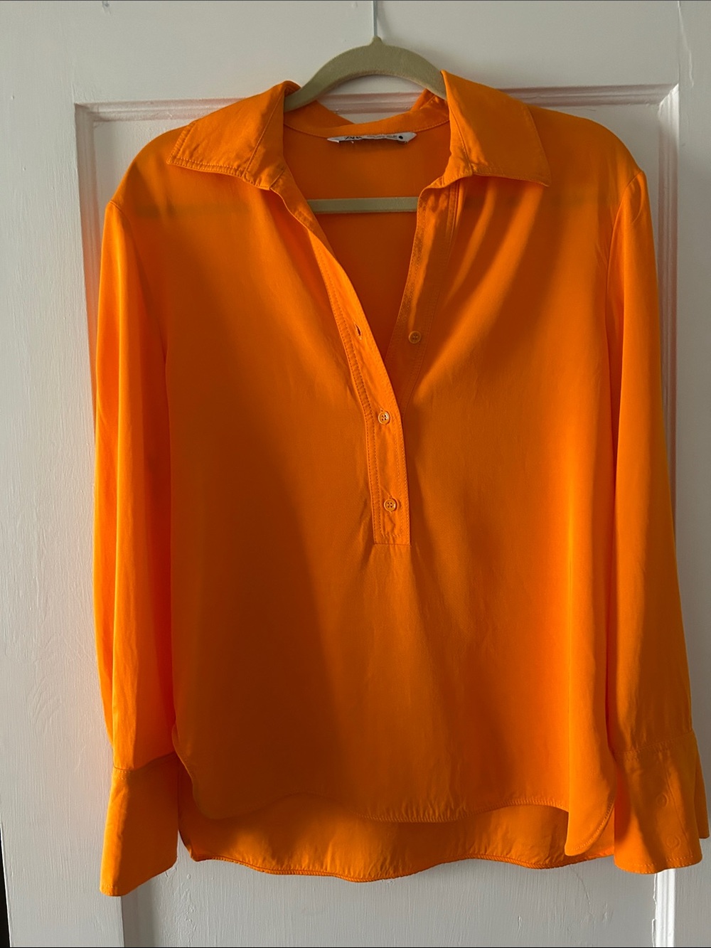 Zara Orange Long-Sleeve Polo Blouse